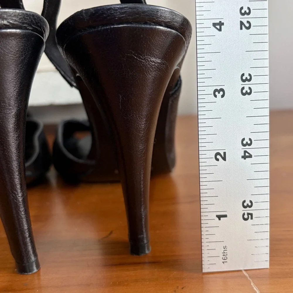 Nine West Black Leather Slingback Peep Toe Heels Silver Hardware Stiletto 10M